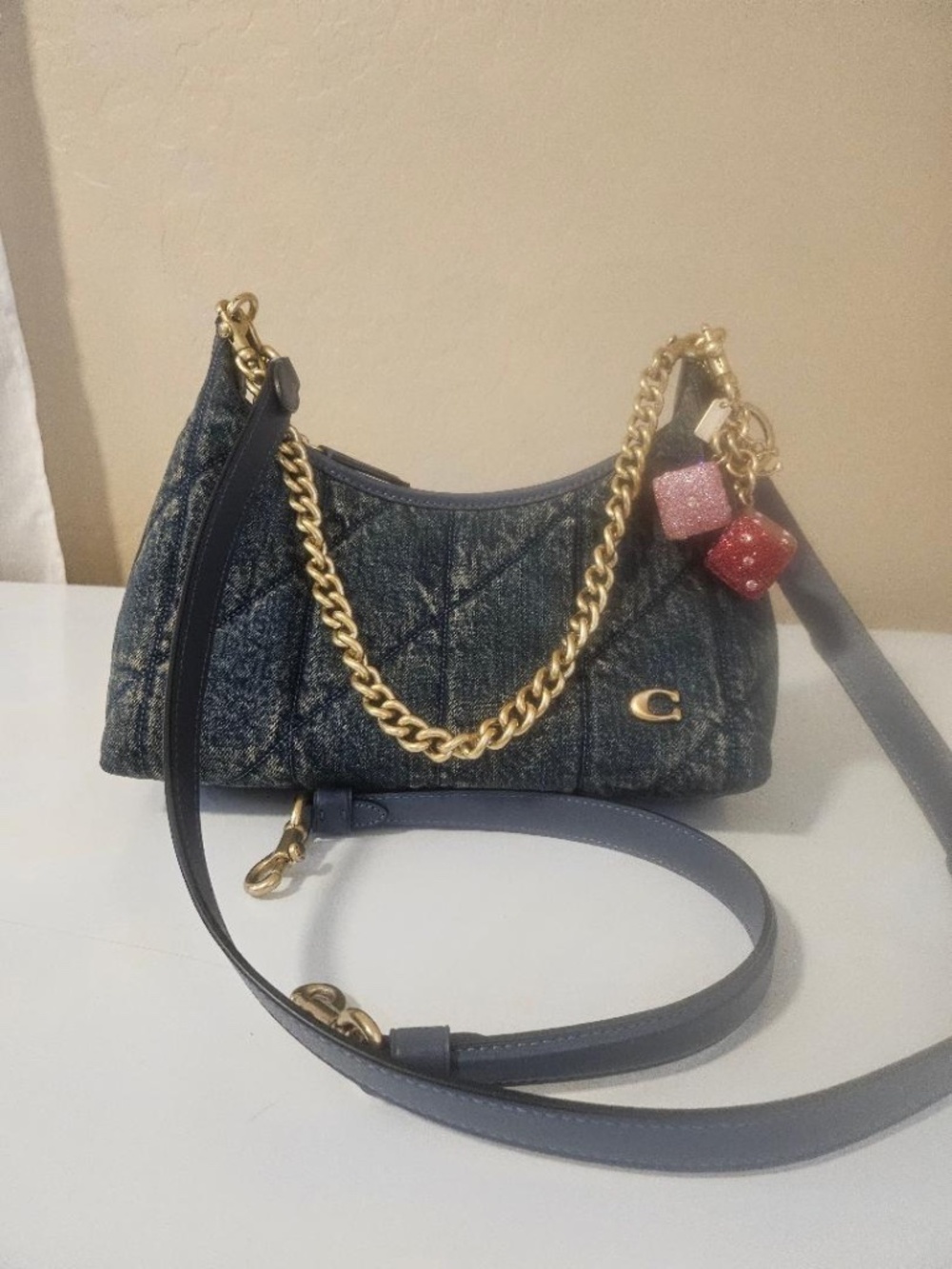 Coach Juliet 25 Denim and Leather Bag with Dice Bag charm